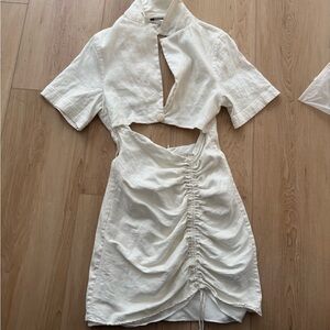 ZARA White Linen Cut-Out Mini Dress